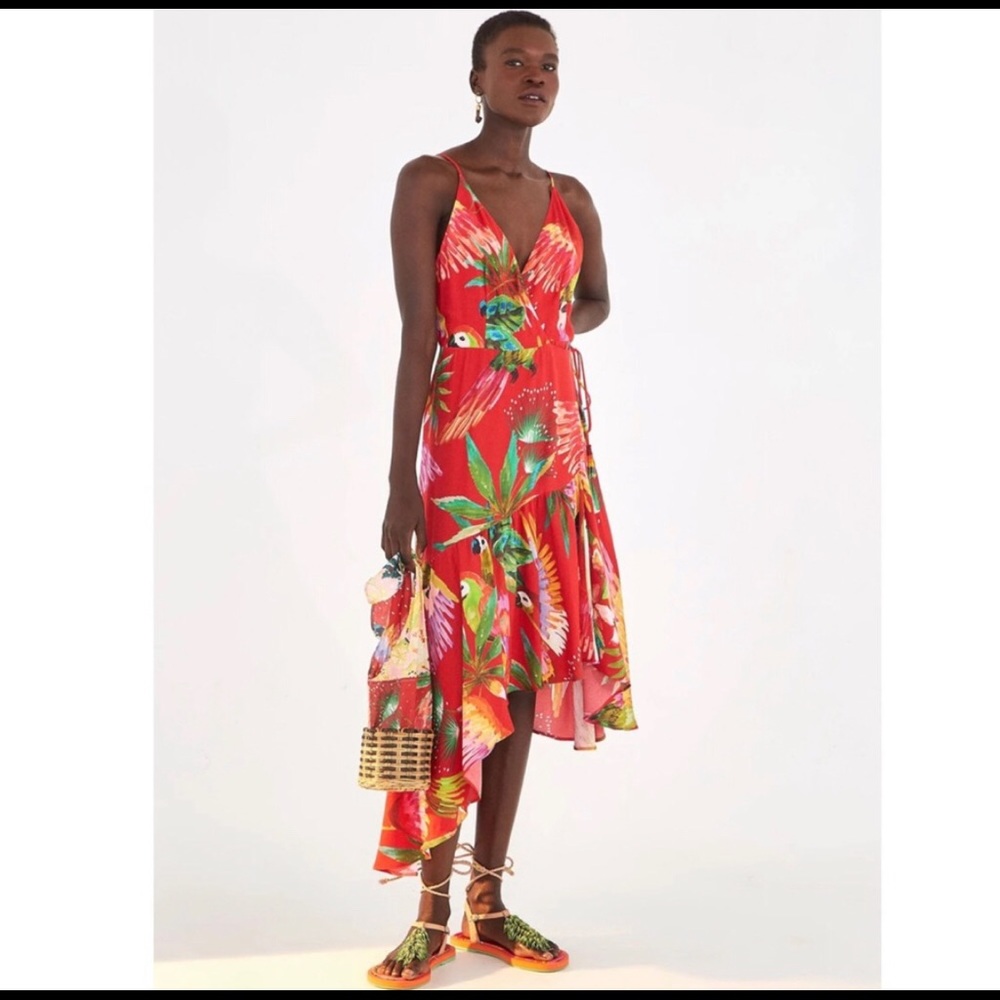 Farm Rio Red Macaw Wrap Dress New W/out Tag